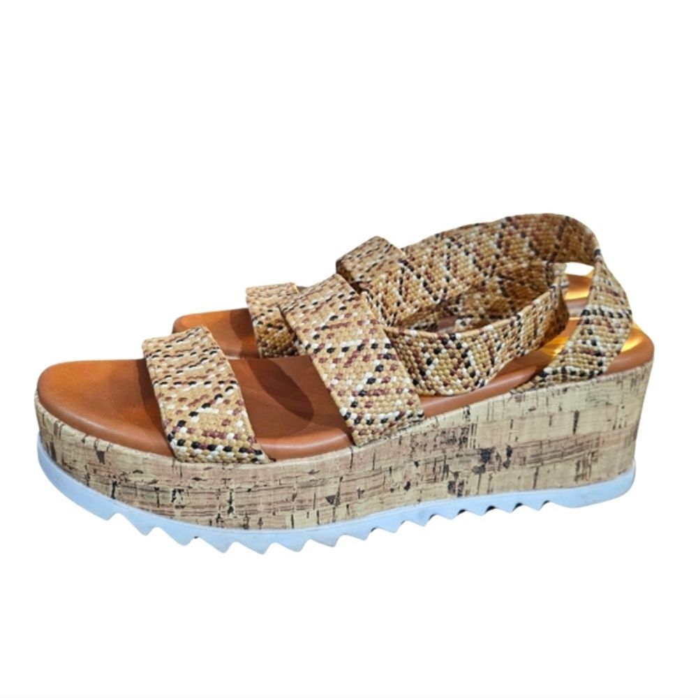 R2 Womens Neutral Boho Bandi Chunky Wedge Platform Sandal Natural Rafia Size 9.5 - Picture 2 of 7
